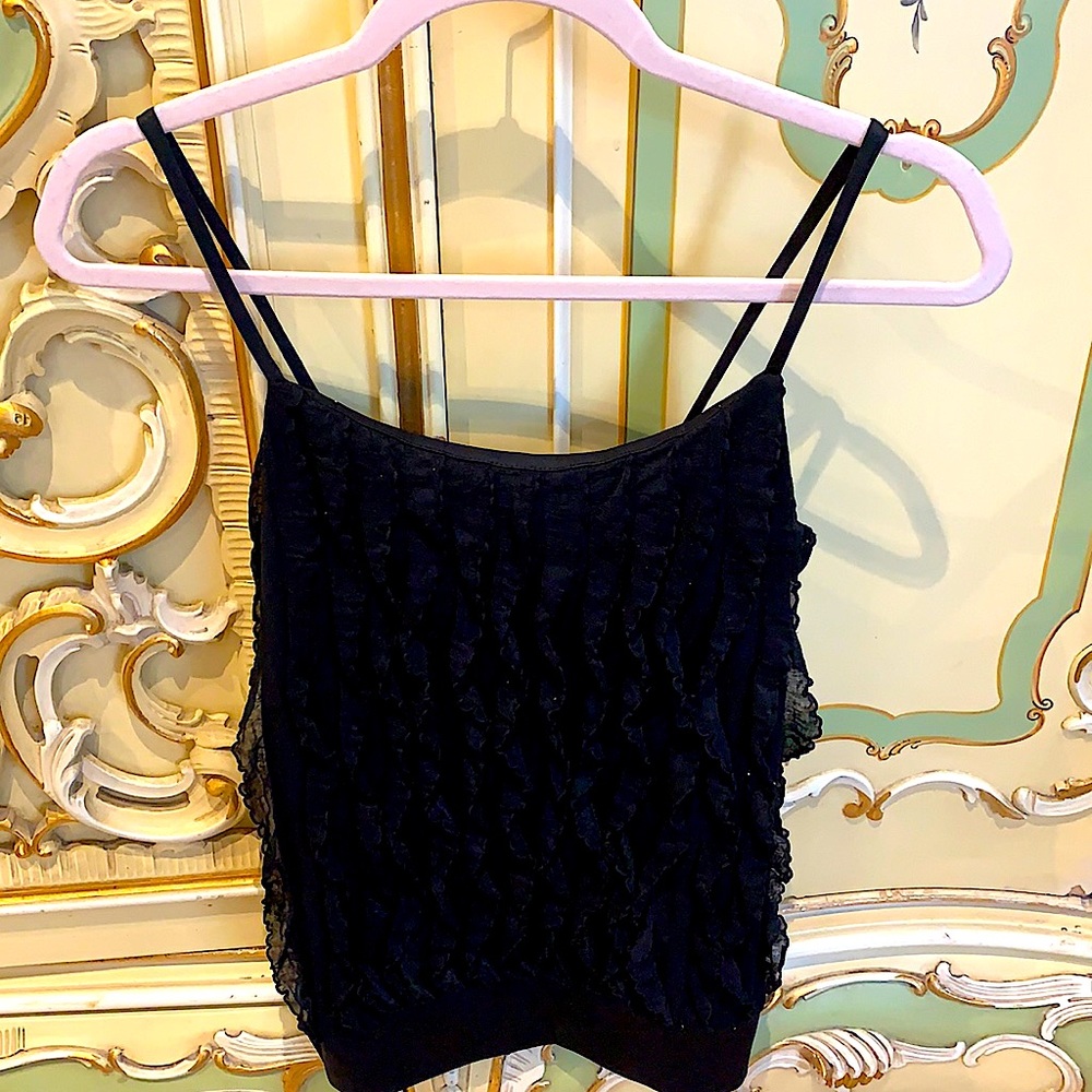 Black frill spaghetti strap tank top